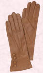 These tan gloves are made from extra soft hairsheep leather, a luxurious material coveted for its softness, strength and thinness. The gloves have a pure silk lining and four leather covered buttons at the wrist. Available in black, camel, cognac and berry at �59.95 they are dry clean only. 